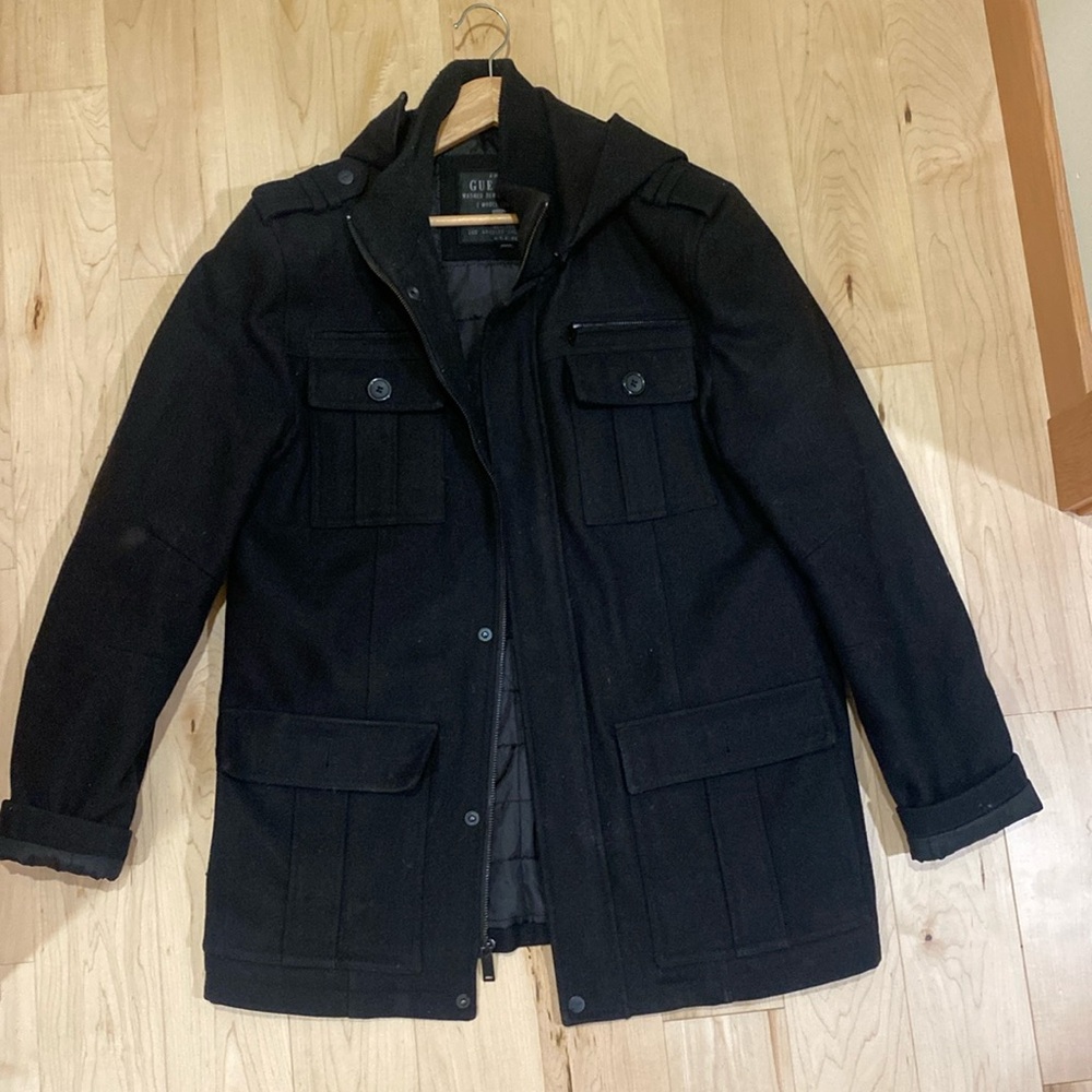 GUESS Men's Black Military Field Jacket
